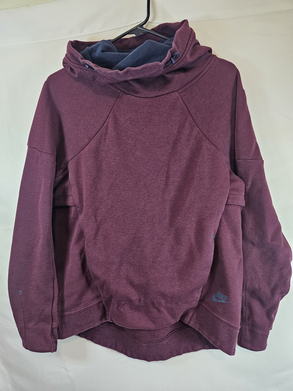 Nike Sportswear Tech Men’s Maroon Funnel-Neck Pullover Hoodie Thumb Holes Casual